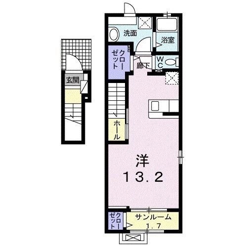ポポラーレ(ワンルーム/2階)の間取り写真