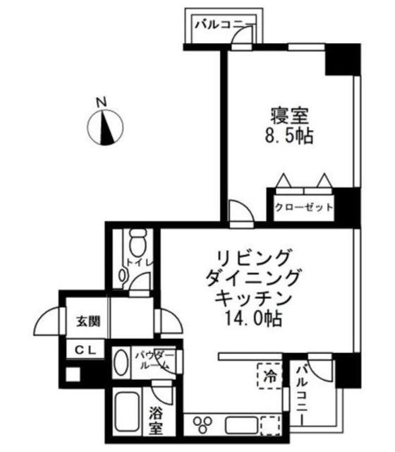 レジディアタワー麻布十番(1LDK/23階)の間取り写真