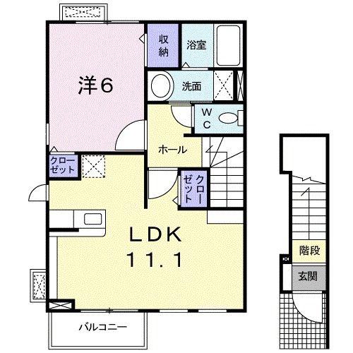 ハッピーワンE(1LDK/2階)の間取り写真