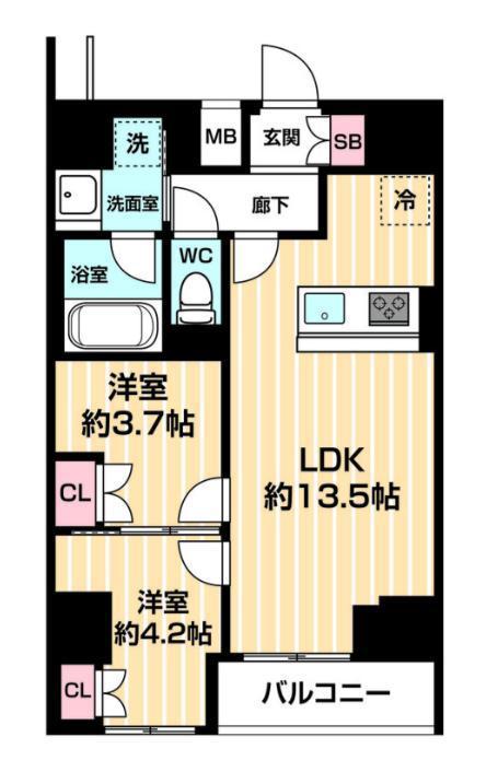 ARCOBALENO MINAMISENJU(2LDK/6階)の間取り写真