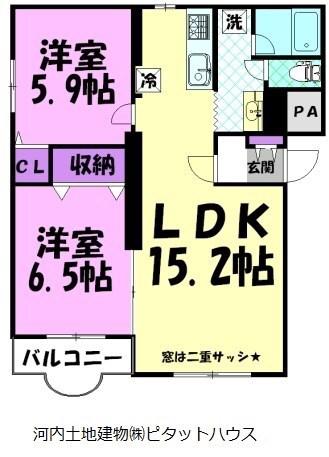 クワイエット杉二番館 A(2LDK/3階)の間取り写真