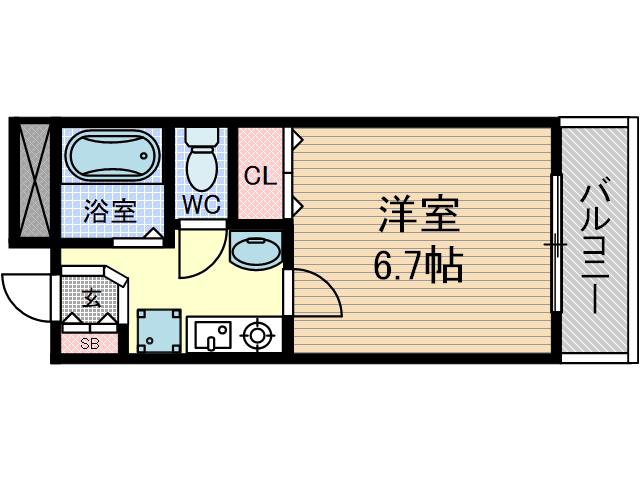 アンソレイエ・シャンブル(1K/2階)の間取り写真