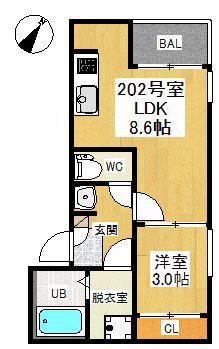 レガリスト新富(1LDK/2階)の間取り写真