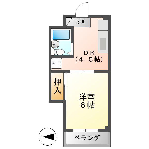 ラヴィアンローズ(1K/4階)の間取り写真