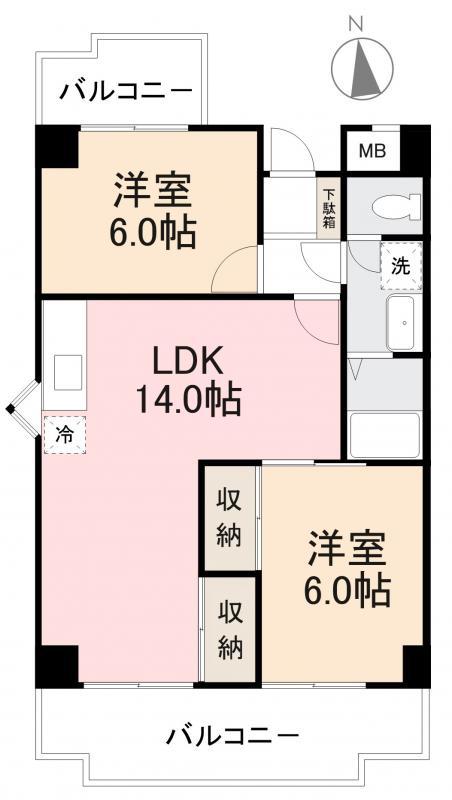 宮崎マンション(2LDK/2階)の間取り写真