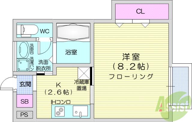 アスコット志波町イースト(1K/1階)の間取り写真