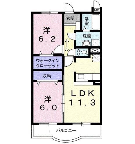 ベルメゾン(2LDK/2階)の間取り写真