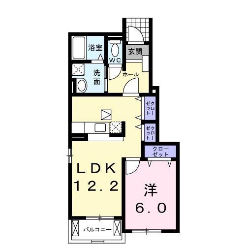 メゾンアルカンシェルA(1LDK/1階)の間取り写真