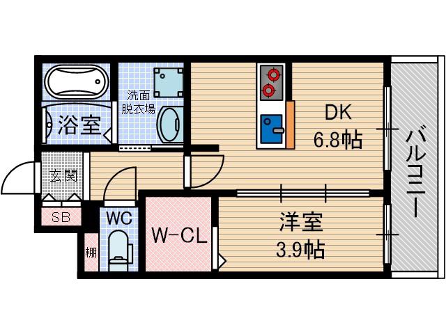 アヴェニール千里丘東(1DK/1階)の間取り写真