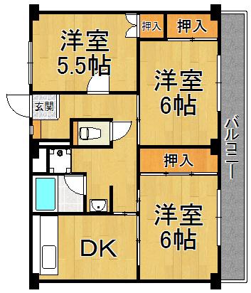 ビレッジハウス山本3号棟(3DK/2階)の間取り写真