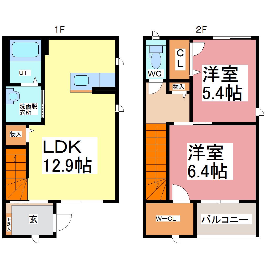 クレストタウンD(2LDK/1階)の間取り写真