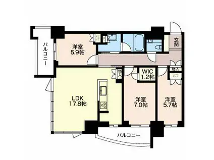 グランドメゾン池下ザ・タワー(3LDK/25階)の間取り写真
