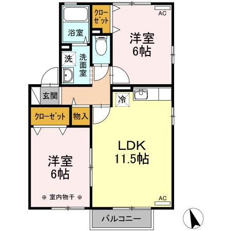 クワトロピーチタウン II(2LDK/2階)の間取り写真