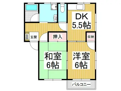 コーポハナミズキ(2DK/1階)の間取り写真