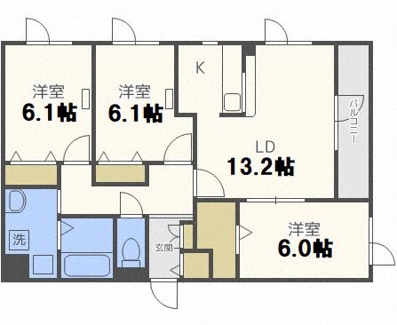 鍋島ハイツI(3LDK/4階)の間取り写真