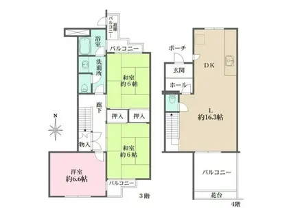 鈴が峰第221号棟(3LDK/4階)の間取り写真