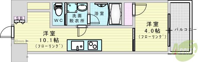 REーBE東三国(1LDK/8階)の間取り写真
