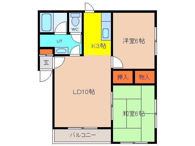 パンシオン美原(2LDK/1階)の間取り写真