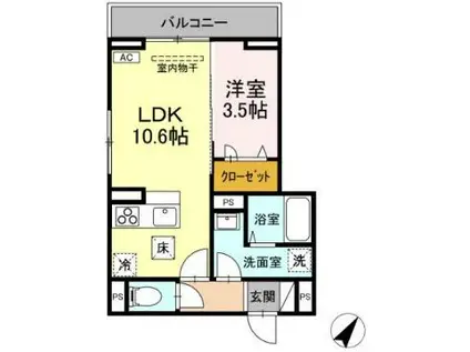 D-RESIDENCE多治米東N(1LDK/1階)の間取り写真