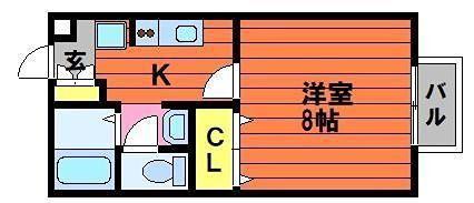 セジュール酒津(1K/2階)の間取り写真