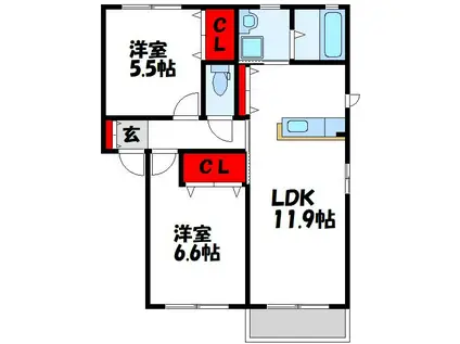 山茶花SUE A棟(2LDK/1階)の間取り写真