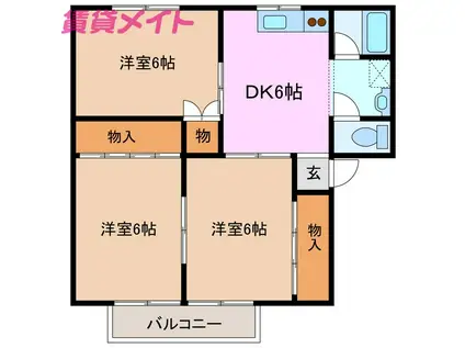 ハイツ花梨(3DK/1階)の間取り写真