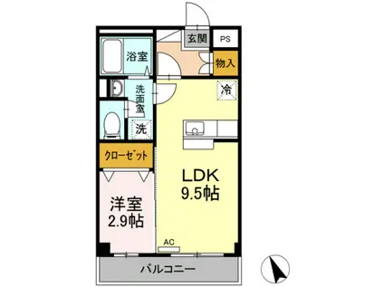 グランドゥール 渡(1LDK/2階)の間取り写真