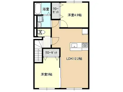 タウンコートエールII(2LDK/2階)の間取り写真