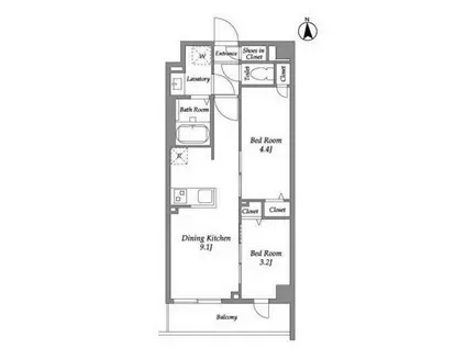 ザ・グラヴィティ新宿(2DK/2階)の間取り写真