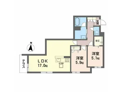WITHPLUS上熊本駅前(2LDK/1階)の間取り写真