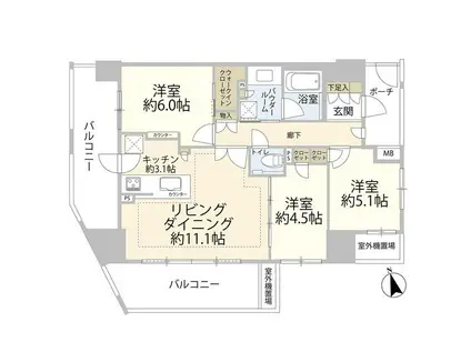 ヴィークコート赤塚新町(3LDK/11階)の間取り写真