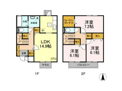 マノワール A棟(3LDK/1階)の間取り写真