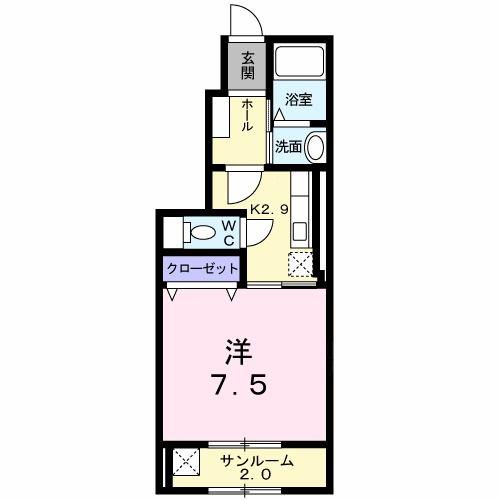 メゾンドルミエール 蟻ヶ崎(1K/1階)の間取り写真