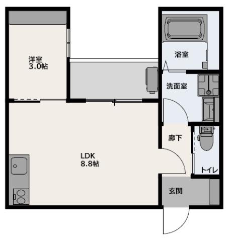 グランビア江波栄町(1LDK/2階)の間取り写真