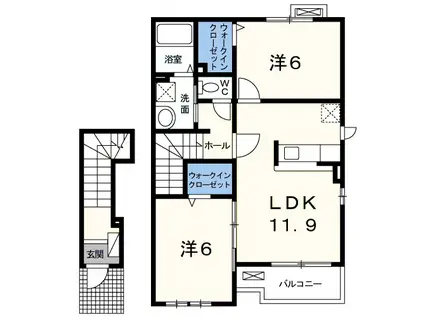 トゥー・ル・モンド(2LDK/2階)の間取り写真