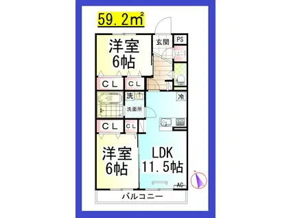 DL グレイスコート湘南(2LDK/1階)の間取り写真