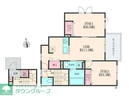 COLORS WING-B B(2LDK/2階)の間取り写真