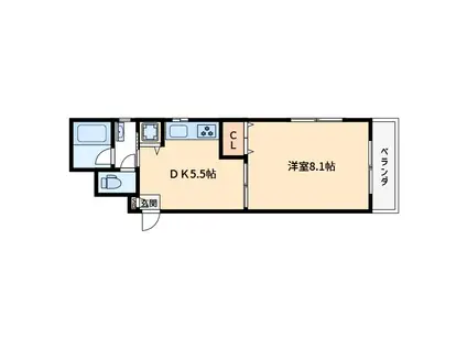 ロイヤルヒルズ(1DK/2階)の間取り写真