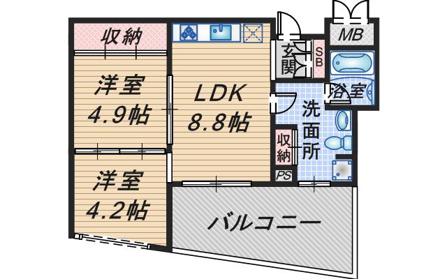 ドリームコート豊中(2DK/3階)の間取り写真