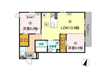 フェリーチェ西原(2LDK/1階)の間取り写真