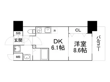 プレサンス天神橋六丁目ヴォワール(1DK/3階)の間取り写真
