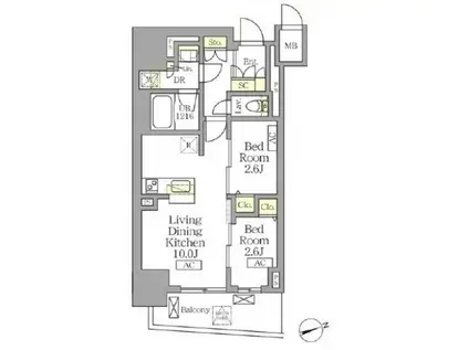 テラス北千住(2LDK/15階)の間取り写真