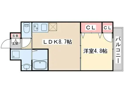 ハル江坂ヒガシ(1LDK/3階)の間取り写真