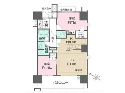 ザ・パークハウス大濠翠景(2LDK/4階)の間取り写真