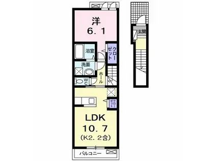 メープル昭島(1LDK/2階)の間取り写真
