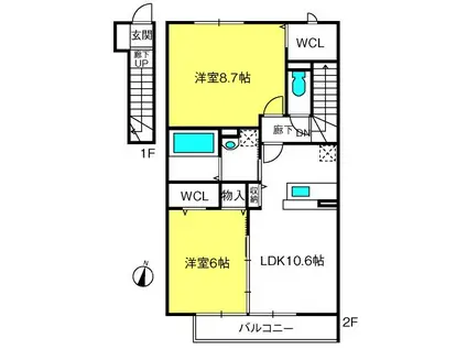フューチャーブライト(2LDK/2階)の間取り写真