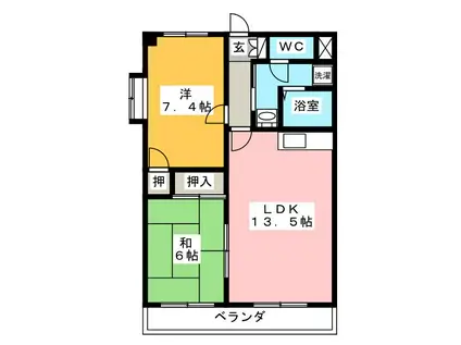サンシャイン渡辺(2LDK/4階)の間取り写真
