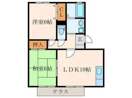 リヒト若松(2LDK/1階)の間取り写真