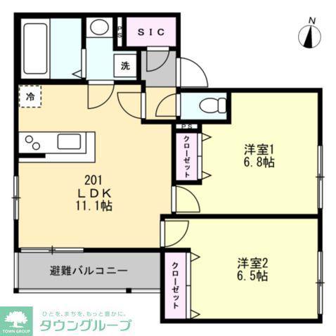 コスモリーヴ茅ヶ崎(2LDK/2階)の間取り写真
