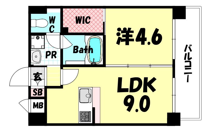 サンライト割塚(1LDK/3階)の間取り写真